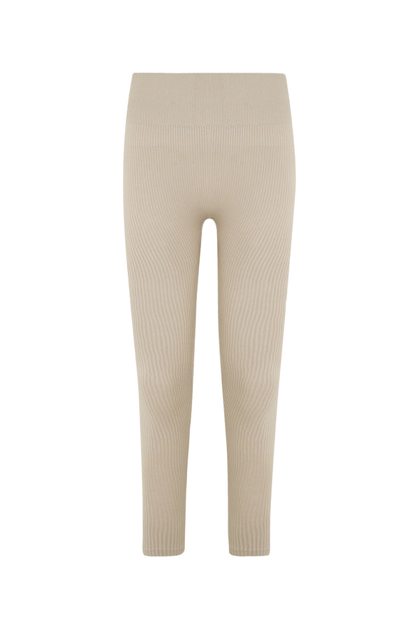 Alexa Rib Beige Sports Leggings